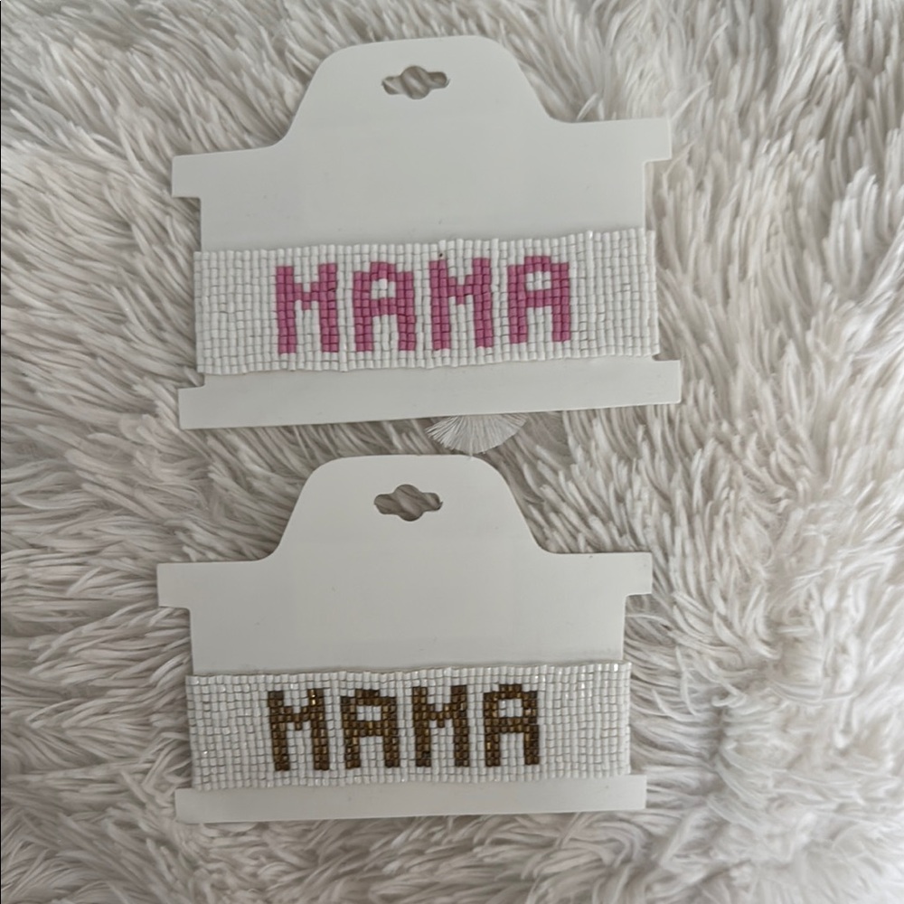 NWT Set of Beaded 'MAMA' Bracelets in Pink and Gold (set of 2)